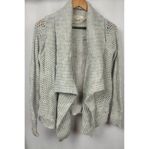 LOFT women's Grey Open knit Cardigan Sweater Alpaca Wool Blend Crochet Size XS